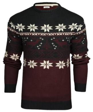 Burgundy Navy Nordic Fairisle Crew Neck Christmas Jumper