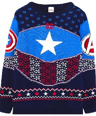 Captain America Marvel Christmas Jumper Shield Blue Red