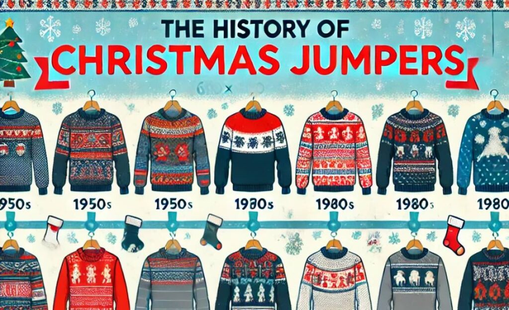 Timeline showing images of different Christmas jumpers