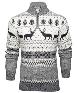 Classy Light Fabric Merry White Grey Zip Reindeer Christmas Jumper Jumper