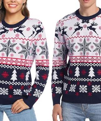 Couples White Navy Knitted Novelty Unisex Santa Reindeer