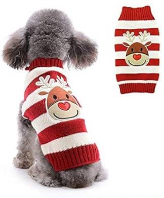 Dog Red White Stripe Christmas Reindeer Jumper