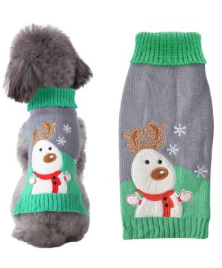 Grey Green Dog Snowflake Reindeer Jumper