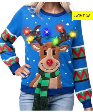 JOYIN LED Light Up Blue Reindeer Christmas Jumper