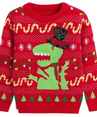 Kids Red Santa Claws Dino Christmas Jumper