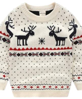 Kids Reindeer Christmas Jumper White Red Blue