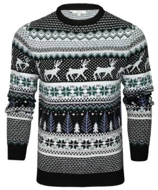 Mens Black White Jingle Crew Christmas Jumper