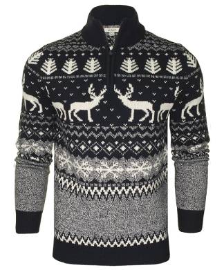 Navy Zip Reindeer Christmas Jumper