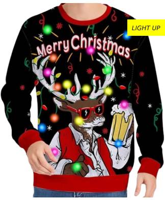 TUONROAD 3D Light Up Beer Deer Christmas Jumper