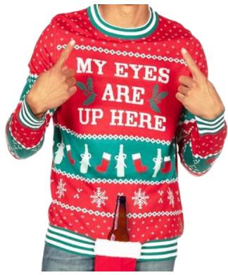 Tipsy Elves My Eyes Are Up Here Beer Holder Christmas Jumper