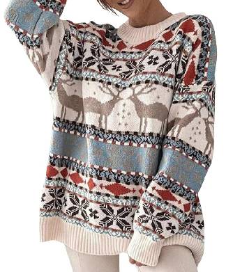 Womens Beige Baggy Christmas Jumper