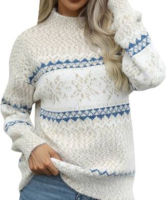 Womens Beige Turtle Neck Christmas Jumper