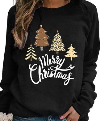 Womens Black Merry Christmas Tree Jumper