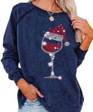 Womens Blue Sparkly Wine Glass Christmas Jumper