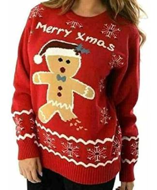 Womens Red Gingerbread Man Christmas Jumper