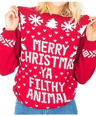 Womens Red Merry Christmas Ya Filthy Animal Jumper