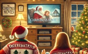 Couple watching movie on TV during Christmas