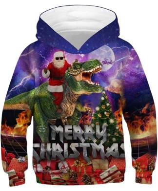 3D Santa Dino Merry Christmas Hoodie