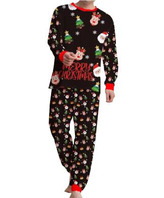 Black Santa Christmas Tree PJ Set