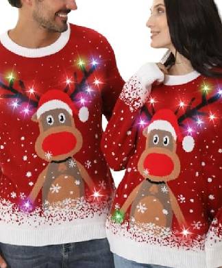 Couples Light Up Reindeer Xmas Jumper