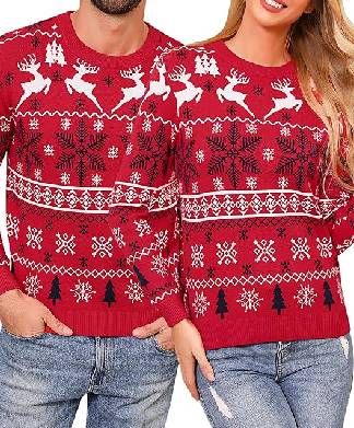 Couples Red Reindeer Christmas Jumper