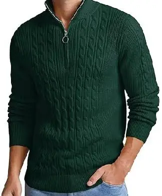 Dark Green Half Zip Knit Christmas Fishermans Jumper