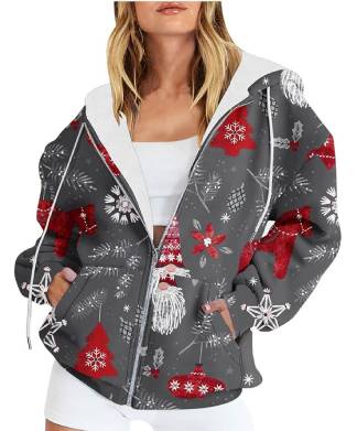 Grey Santa Zipped Christmas Hoodie