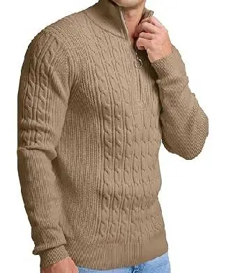 Khaki Half Zip Knit Christmas Fishermans Jumper