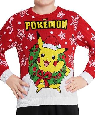 Kids Red Pokemon Pikachu Christmas Jumper