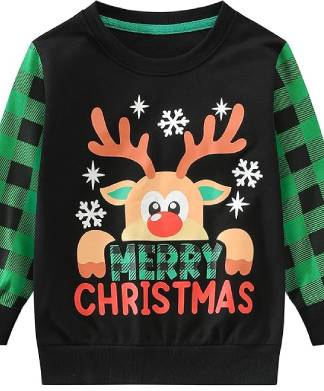 Kids Reindeer Green Black Christmas Jumper