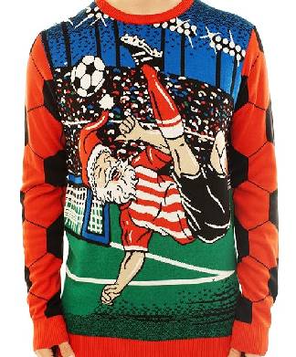 Santa Over Head Kick Christmas Jumper