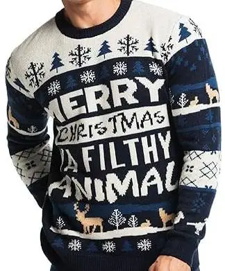 Unisex White Blue Filthy Animal Christmas Jumper