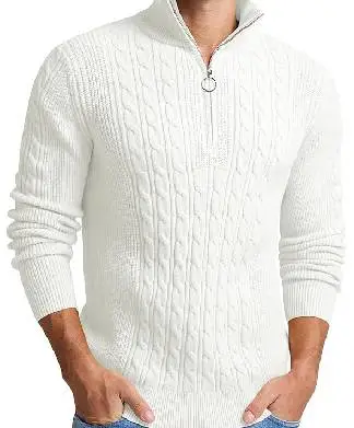 White Half Zip Knit Christmas Fishermans Jumper