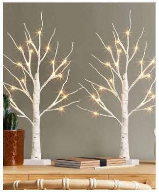 2pc 2ft White Christmas Birch Tree with Lights