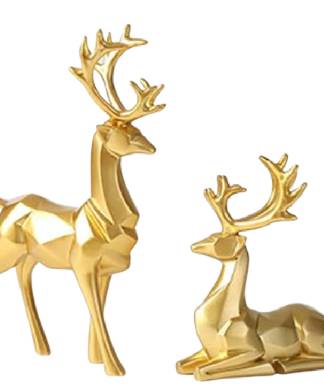 2pc Golden Christmas Reindeer Figurines