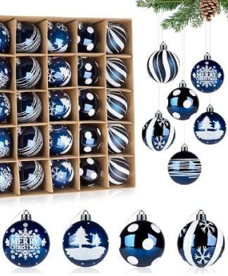 30pc Exquisite Blue White Christmas Baubles Set