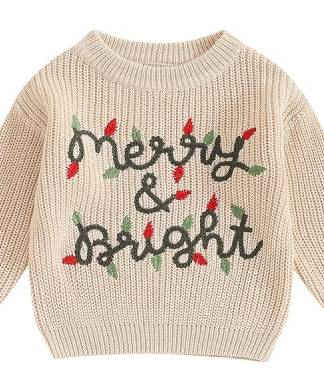 Merry and Bright Ivory Baby Christmas Jumper