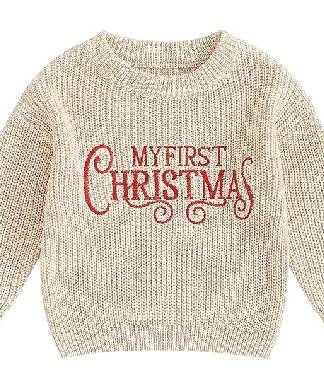 My First Christmas Beige Baby Jumper